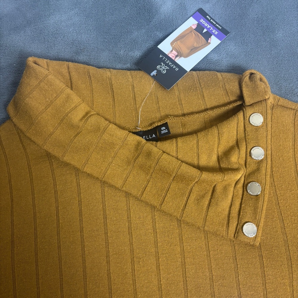 Rafaella Womens XXL Mustard Yellow Ribbed Cowl Neck Button Top RSKFE060 NWT - Picture 7 of 7